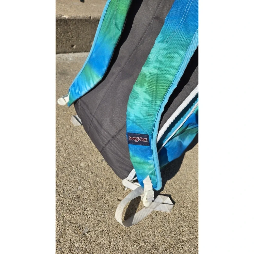 Vintage Jansport Tie Dye Backpack Blue Green Rare White Trim Y2K School Bag